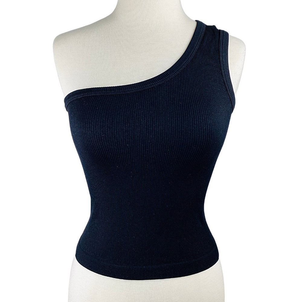 One Shoulder Ribbed|White Top - Picture 2 of 4